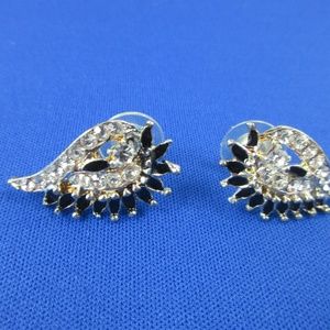 Pair of pierced 1" black and clear earrings